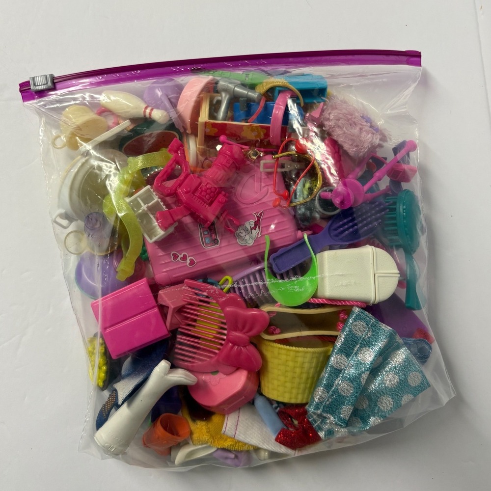 1lb Barbie Doll Accessories Lot Clothing Shoes Furniture Suitcase Brush Kitchen